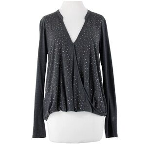 Michael Stars Sz OS Dark Gray Rhinestones V Neck Hi Lo Rayon Polyester Top